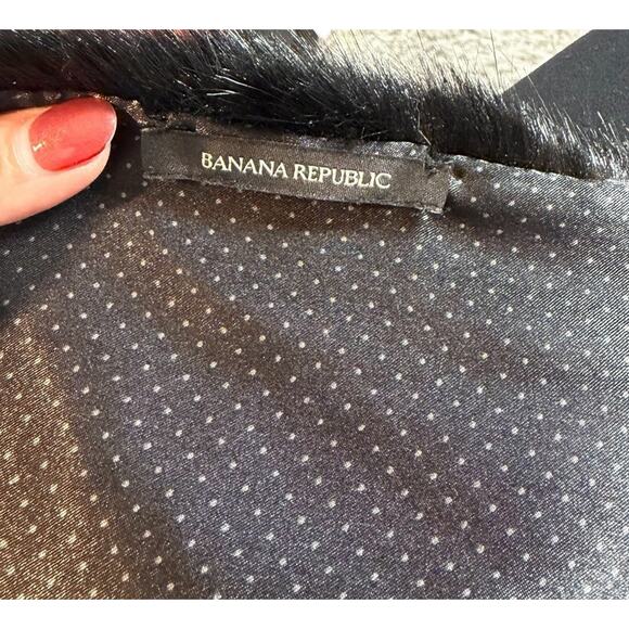 BANANA REPUBLIC BLACK FAUX FUR PELT PULL THROUGH SATIN LINED SCARF COLLAR WARMER - Picture 4 of 4